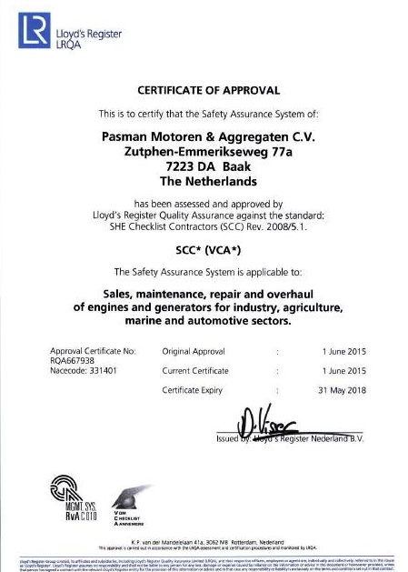 Pasman Lloyd's VCA certificate 